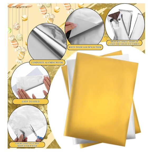 200 PCS Silver Chocolate Candy Wrappers Aluminum Foil Sheets (SKU: 266MI) - Picture 3 of 7